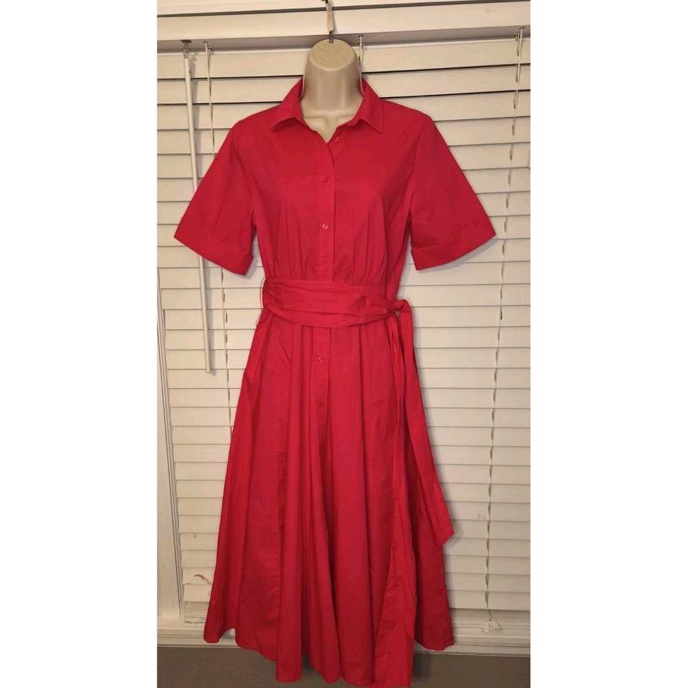 J.Crew Hot Pink Shirt Dress Belted Button Front Womens